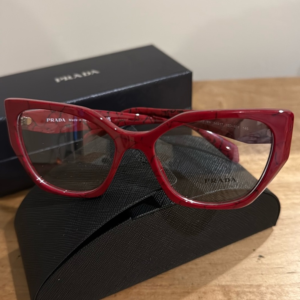 SOLD- Prada Black /Red Square Optical Glasses, 54 mm